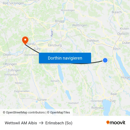 Wettswil AM Albis to Erlinsbach (So) map