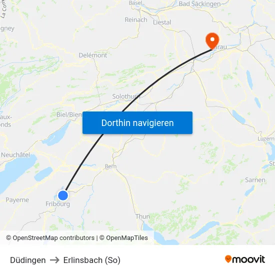 Düdingen to Erlinsbach (So) map