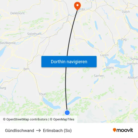 Gündlischwand to Erlinsbach (So) map