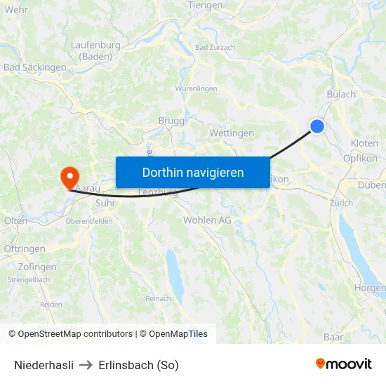Niederhasli to Erlinsbach (So) map