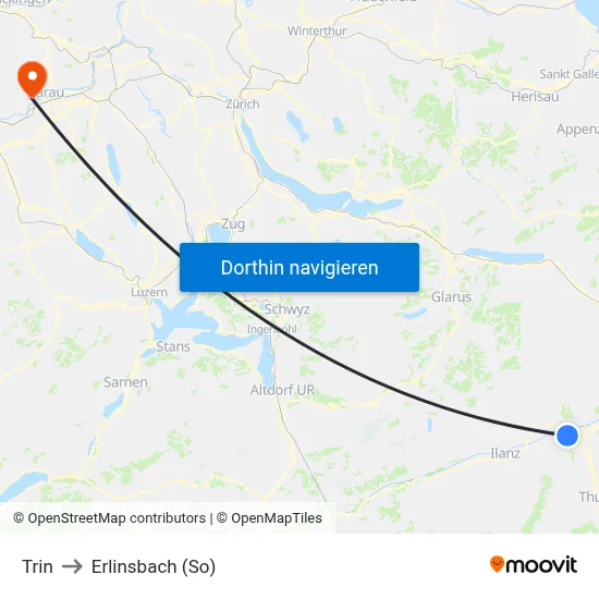 Trin to Erlinsbach (So) map