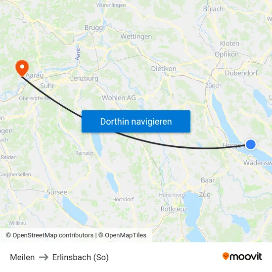 Meilen to Erlinsbach (So) map