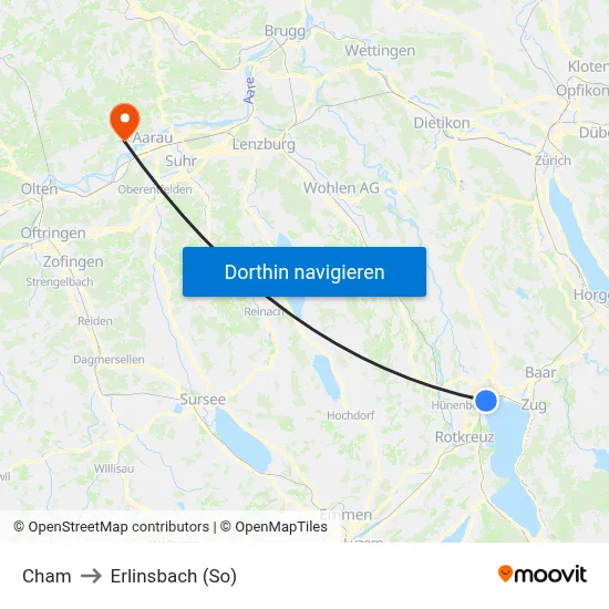 Cham to Erlinsbach (So) map