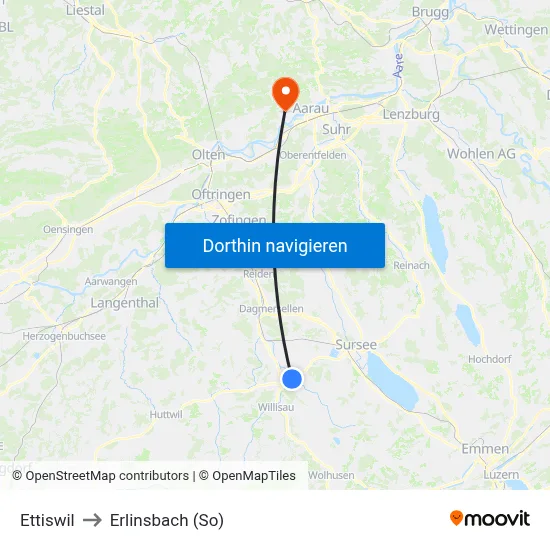 Ettiswil to Erlinsbach (So) map