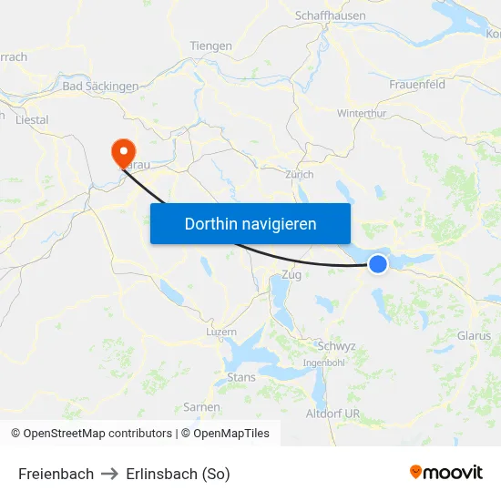 Freienbach to Erlinsbach (So) map