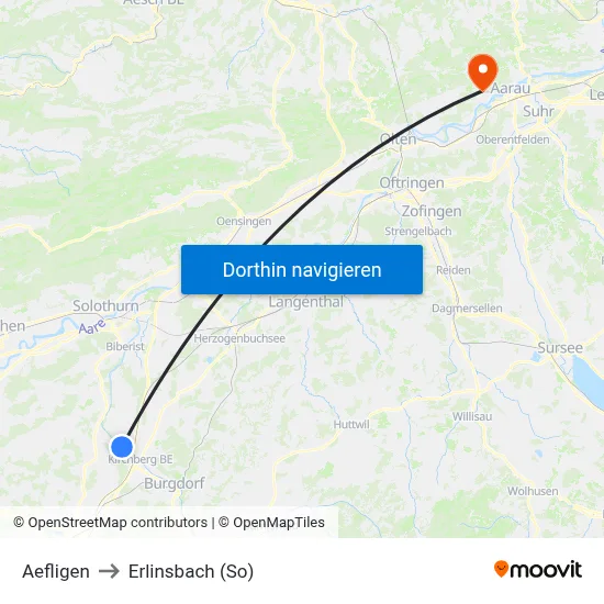 Aefligen to Erlinsbach (So) map