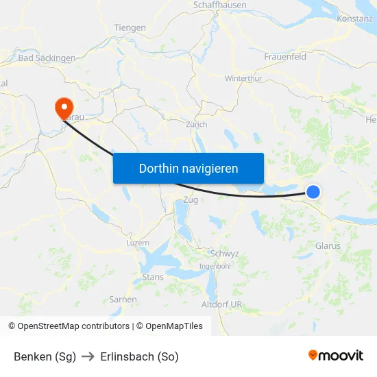 Benken (Sg) to Erlinsbach (So) map