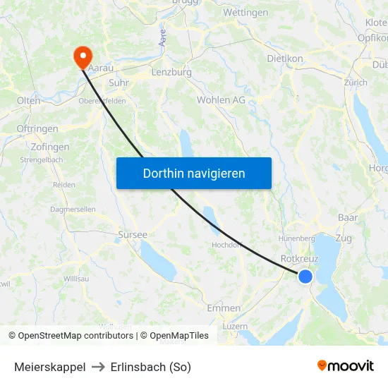 Meierskappel to Erlinsbach (So) map