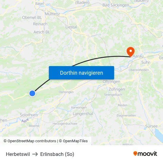 Herbetswil to Erlinsbach (So) map