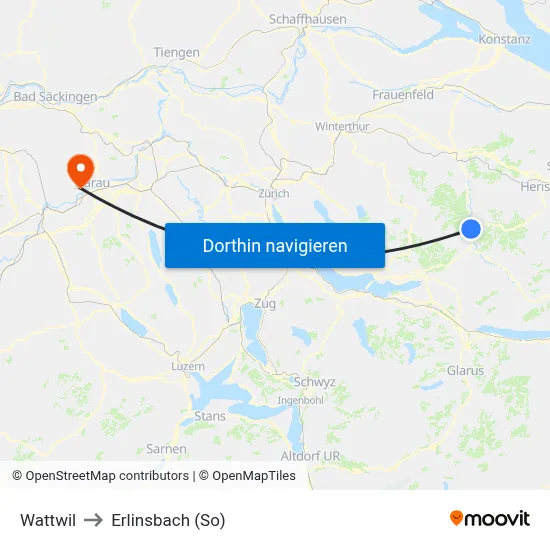 Wattwil to Erlinsbach (So) map