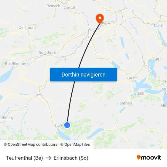 Teuffenthal (Be) to Erlinsbach (So) map