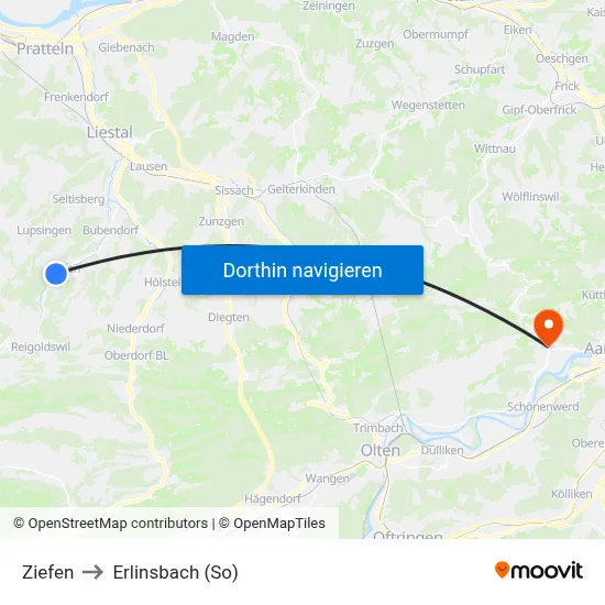 Ziefen to Erlinsbach (So) map