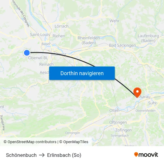 Schönenbuch to Erlinsbach (So) map
