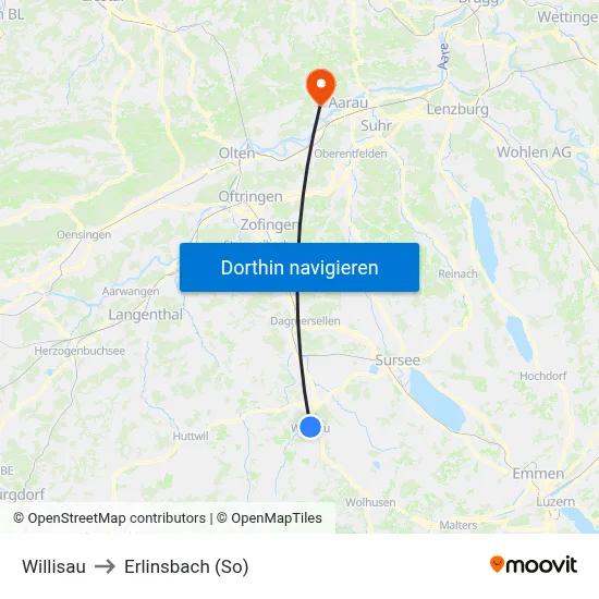 Willisau to Erlinsbach (So) map