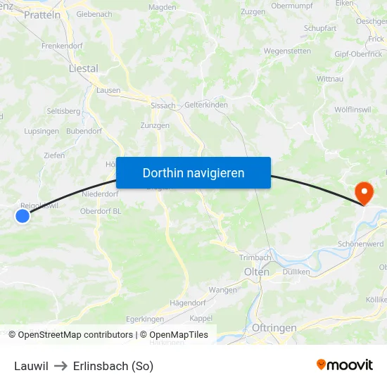 Lauwil to Erlinsbach (So) map