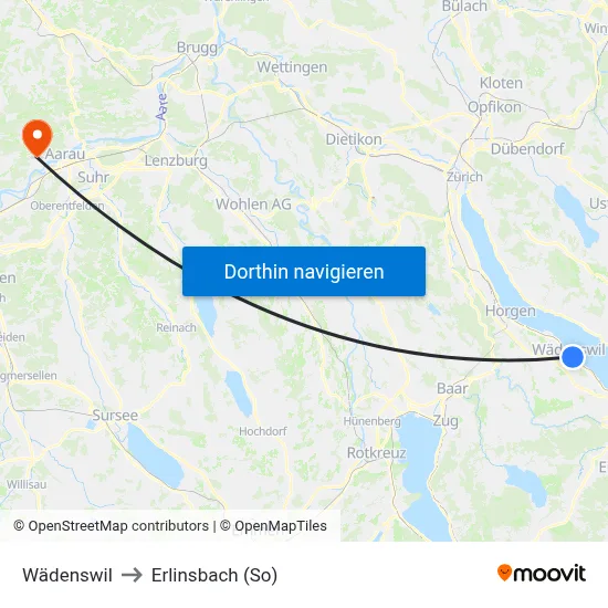 Wädenswil to Erlinsbach (So) map