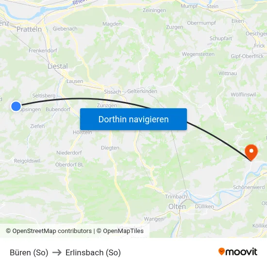 Büren (So) to Erlinsbach (So) map