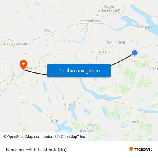Braunau to Erlinsbach (So) map