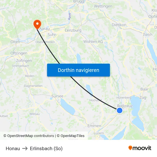 Honau to Erlinsbach (So) map