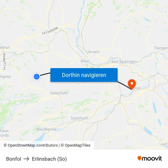 Bonfol to Erlinsbach (So) map