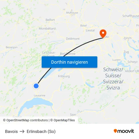 Bavois to Erlinsbach (So) map