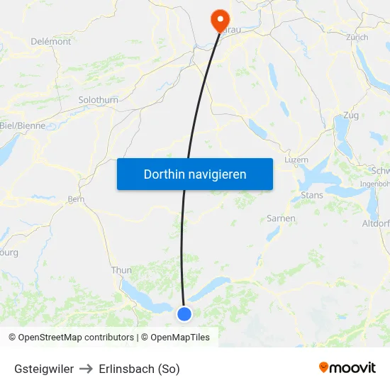 Gsteigwiler to Erlinsbach (So) map