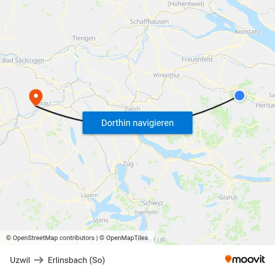 Uzwil to Erlinsbach (So) map