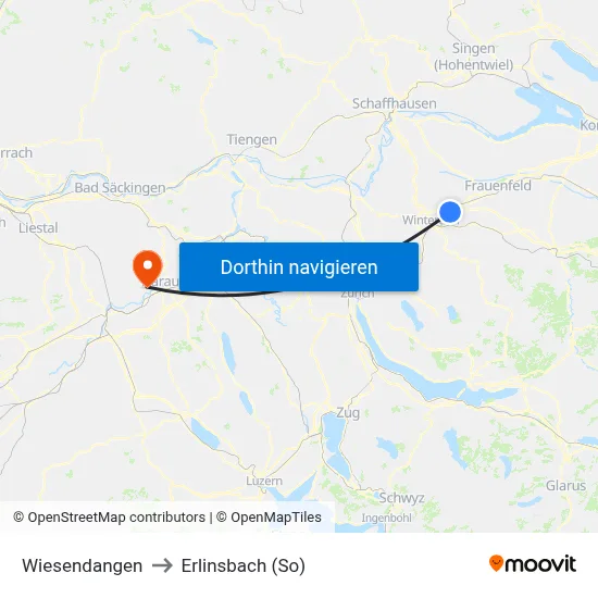 Wiesendangen to Erlinsbach (So) map