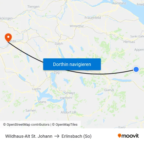 Wildhaus-Alt St. Johann to Erlinsbach (So) map