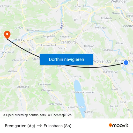 Bremgarten (Ag) to Erlinsbach (So) map