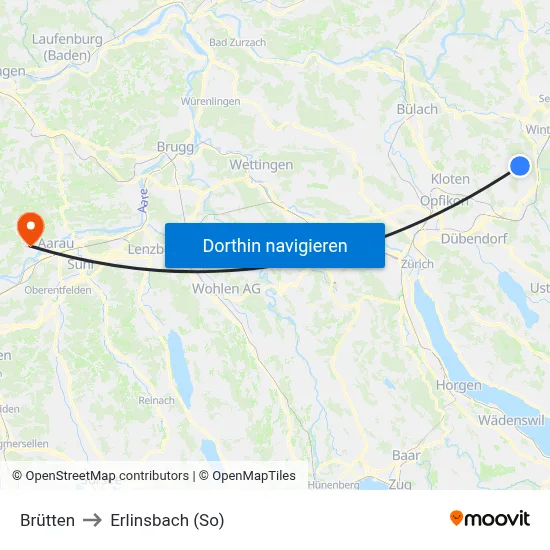 Brütten to Erlinsbach (So) map