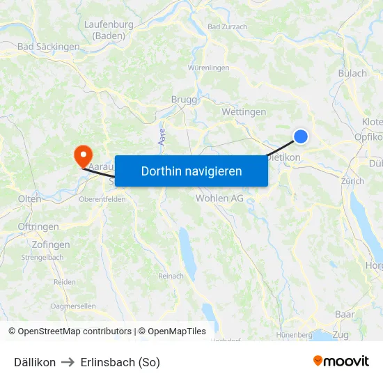 Dällikon to Erlinsbach (So) map