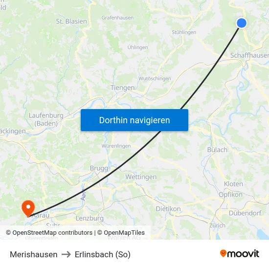 Merishausen to Erlinsbach (So) map