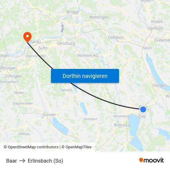 Baar to Erlinsbach (So) map