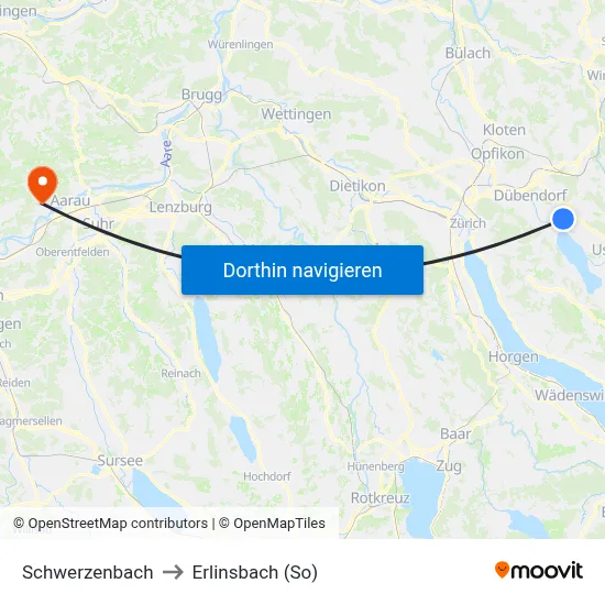 Schwerzenbach to Erlinsbach (So) map
