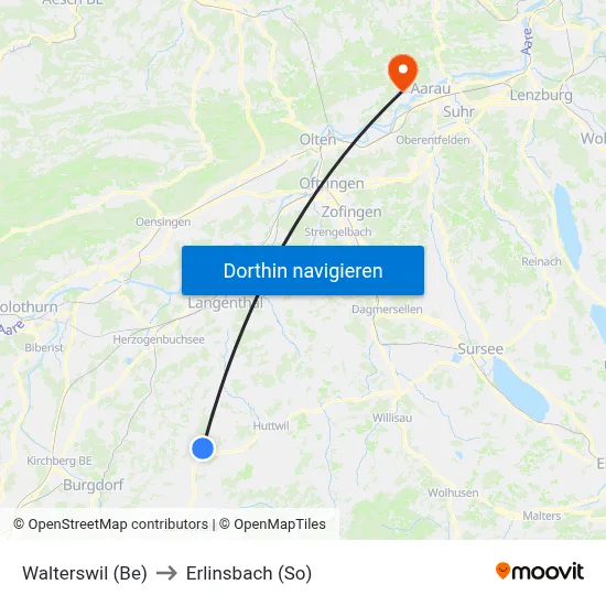 Walterswil (Be) to Erlinsbach (So) map