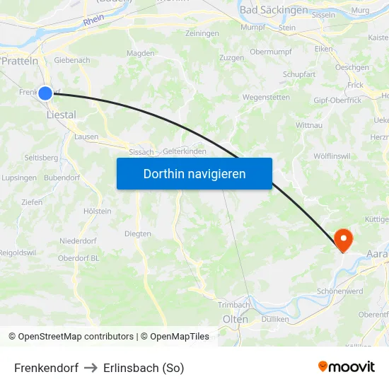 Frenkendorf to Erlinsbach (So) map