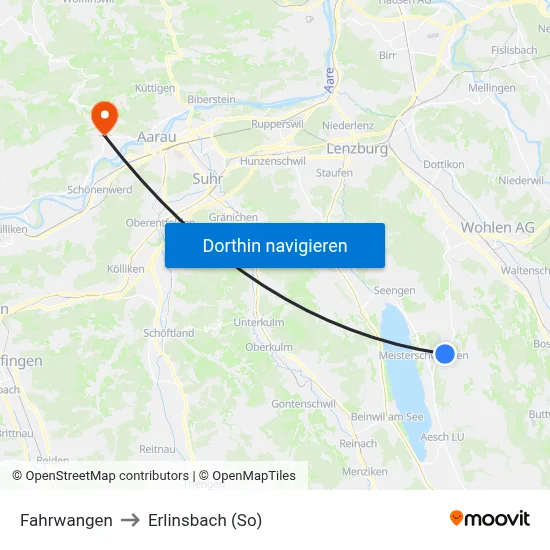 Fahrwangen to Erlinsbach (So) map