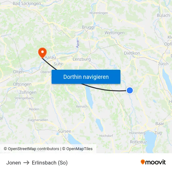 Jonen to Erlinsbach (So) map