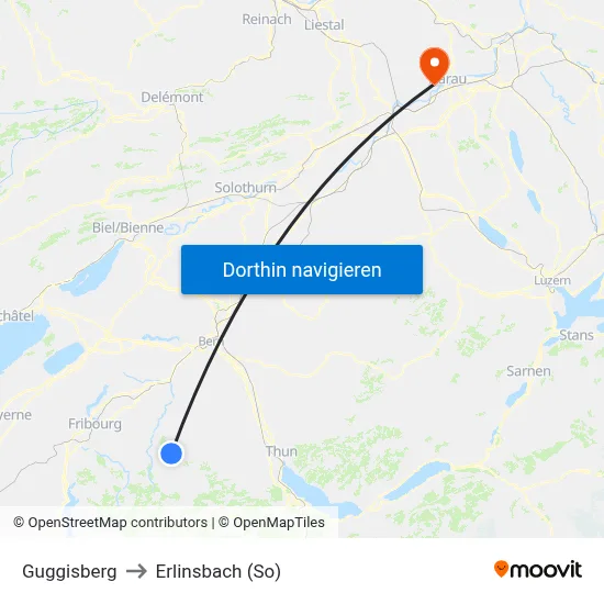 Guggisberg to Erlinsbach (So) map