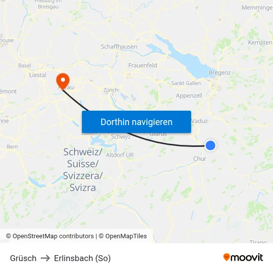 Grüsch to Erlinsbach (So) map