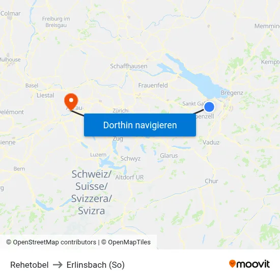 Rehetobel to Erlinsbach (So) map