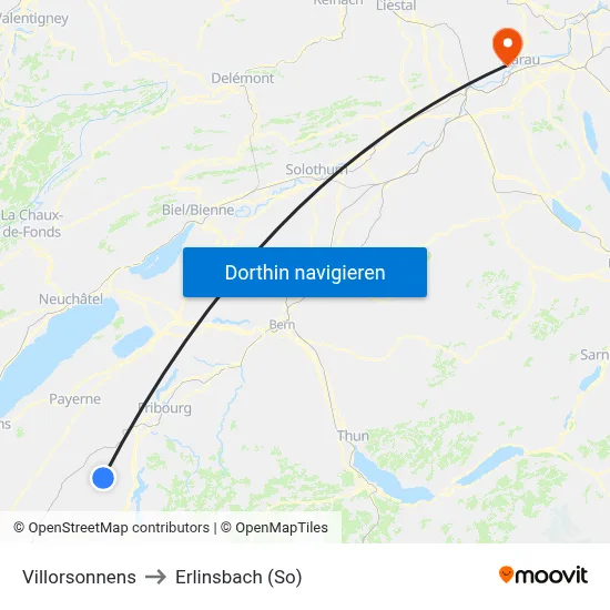 Villorsonnens to Erlinsbach (So) map