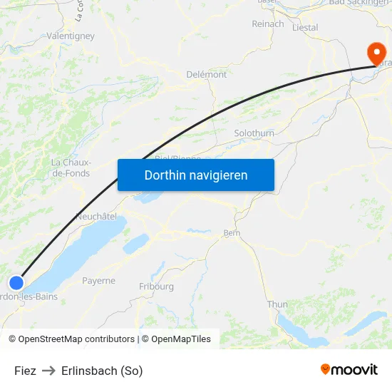 Fiez to Erlinsbach (So) map