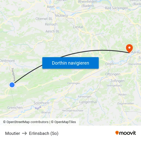 Moutier to Erlinsbach (So) map