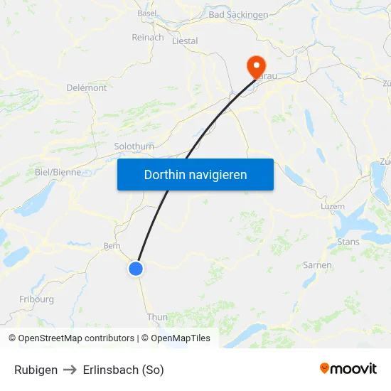 Rubigen to Erlinsbach (So) map