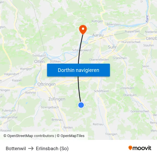 Bottenwil to Erlinsbach (So) map