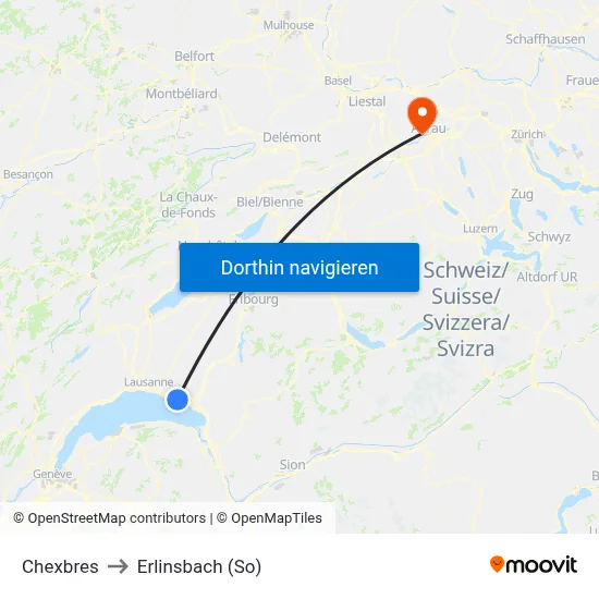 Chexbres to Erlinsbach (So) map