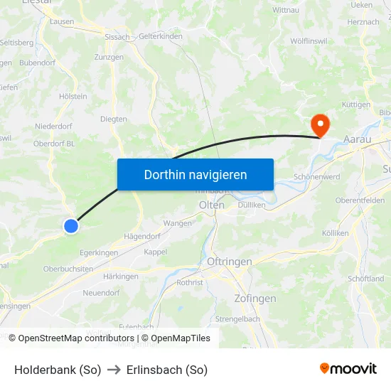 Holderbank (So) to Erlinsbach (So) map