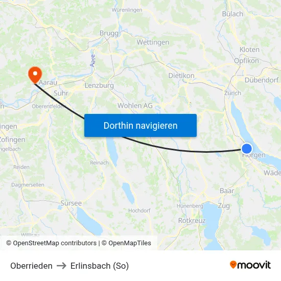 Oberrieden to Erlinsbach (So) map